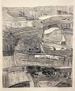 Abstract Drypoint Etching Iowa Landscape 1962 Shane Weare California Artist