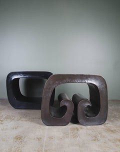 Shang Scroll Table in Copper by Robert Kuo, Limited Edition, Hand Repoussé