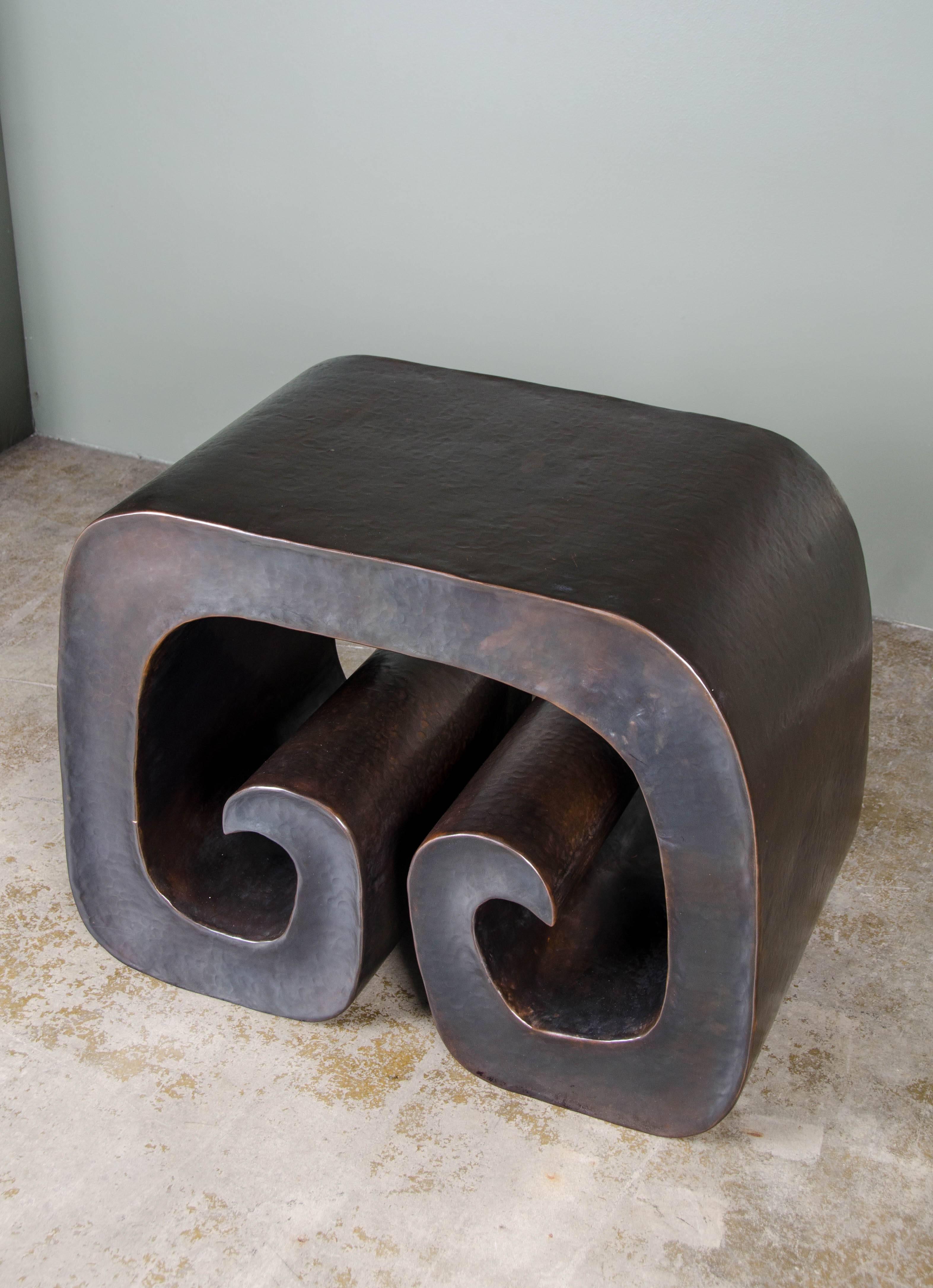Shang Scroll Table in Copper by Robert Kuo, Limited Edition, Hand Repoussé In New Condition For Sale In Los Angeles, CA