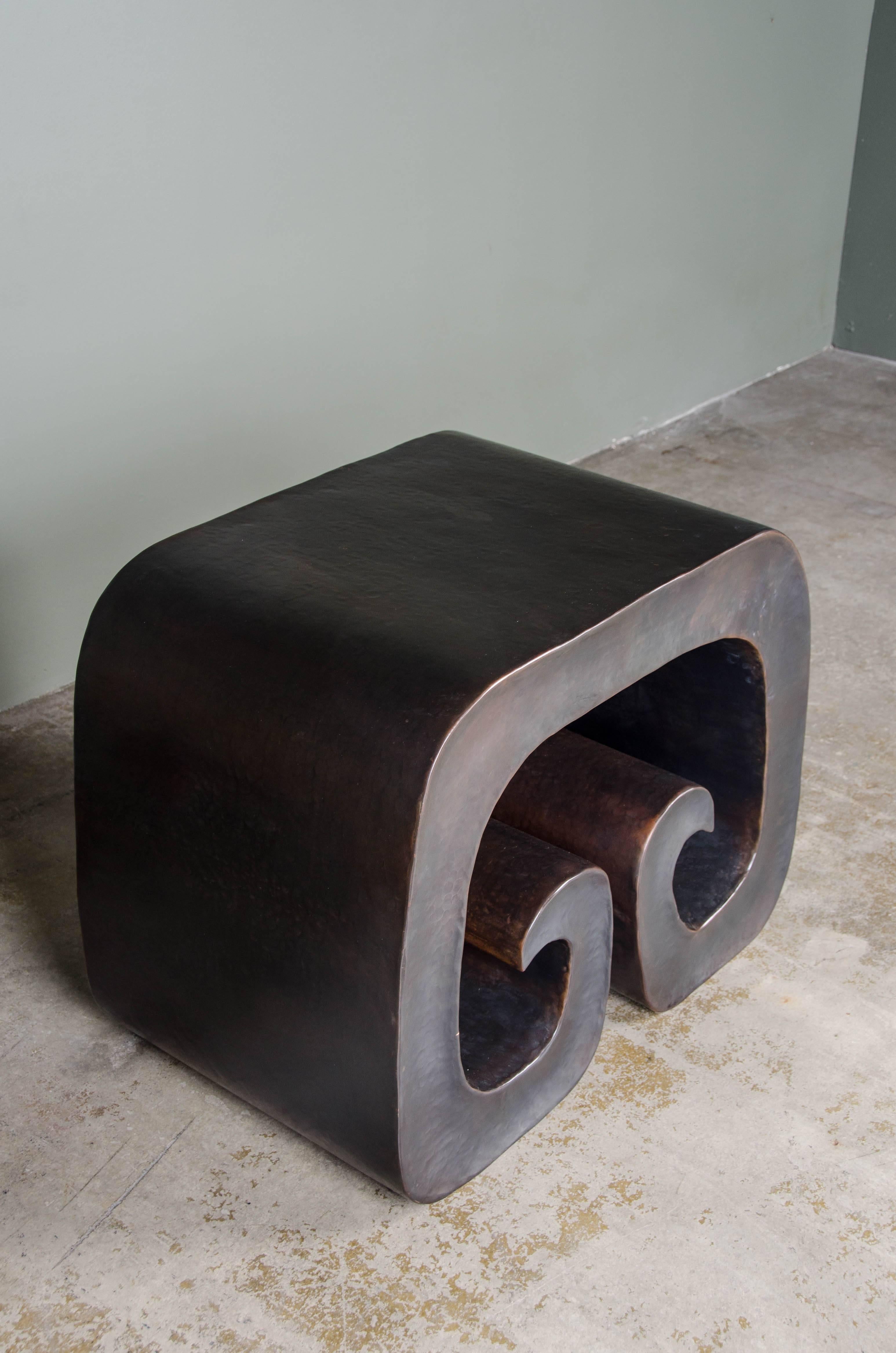 Contemporary Shang Scroll Table in Copper by Robert Kuo, Limited Edition, Hand Repoussé For Sale