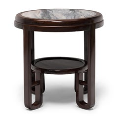 Mesa auxiliar Art Decó de Shanghai con tapa de mármol, c. 1930
