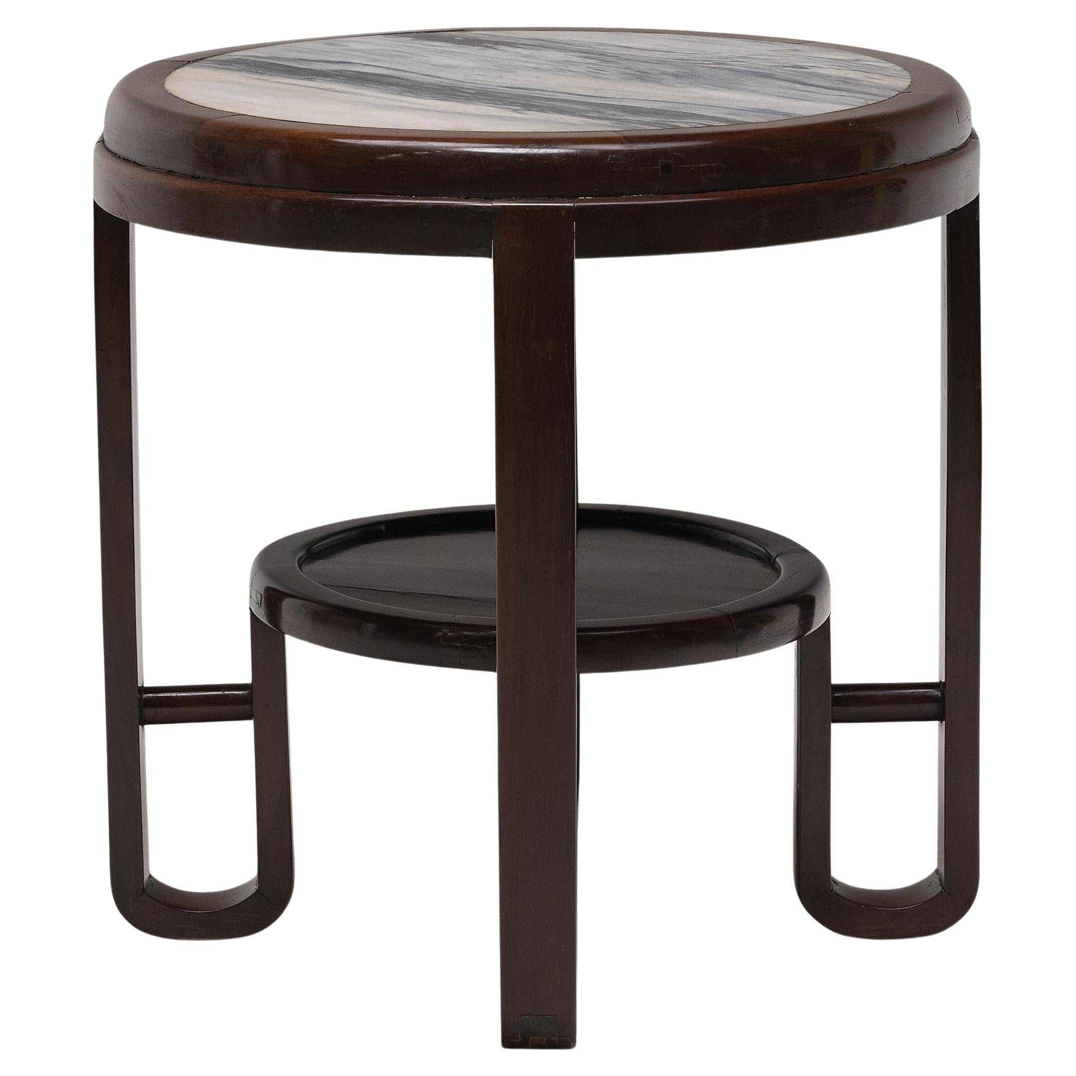 Shanghai Art Deco Side Table with Marble Top, c. 1930s