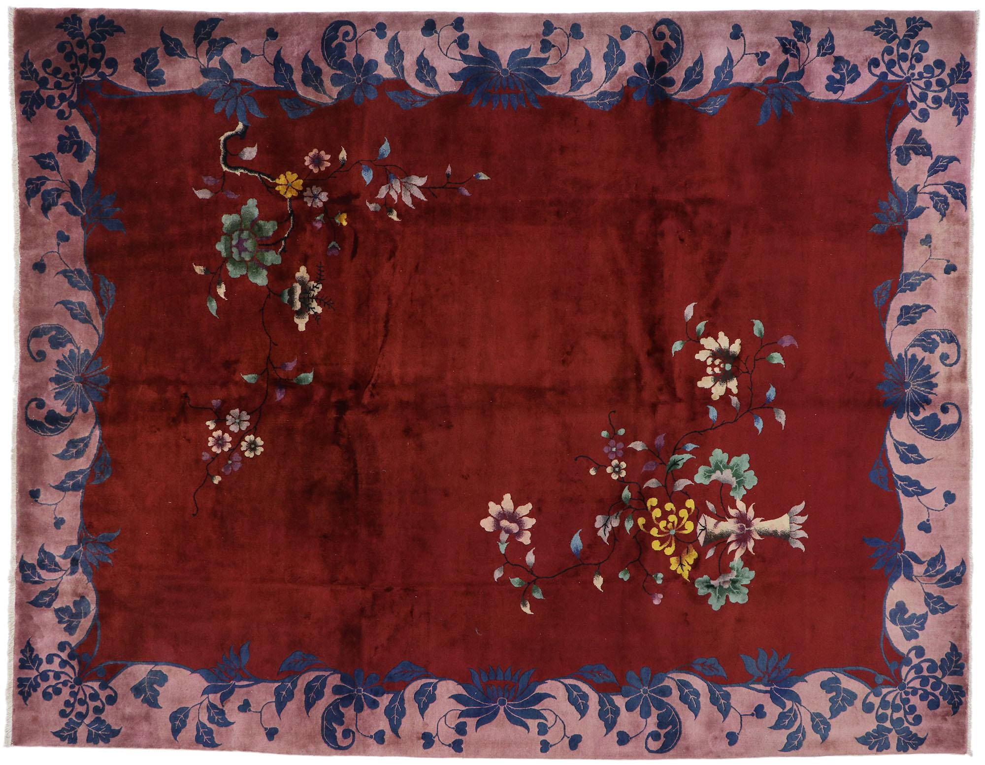 Wool Shanghai Bloom: A Rare Chinese Art Deco Masterpiece of Walter Nichols Influence For Sale
