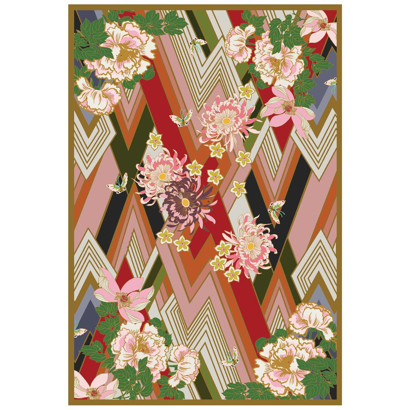 Shanghai Blossom Hand Knotted Wool and Silk Rug by Wendy Morrison For Sale