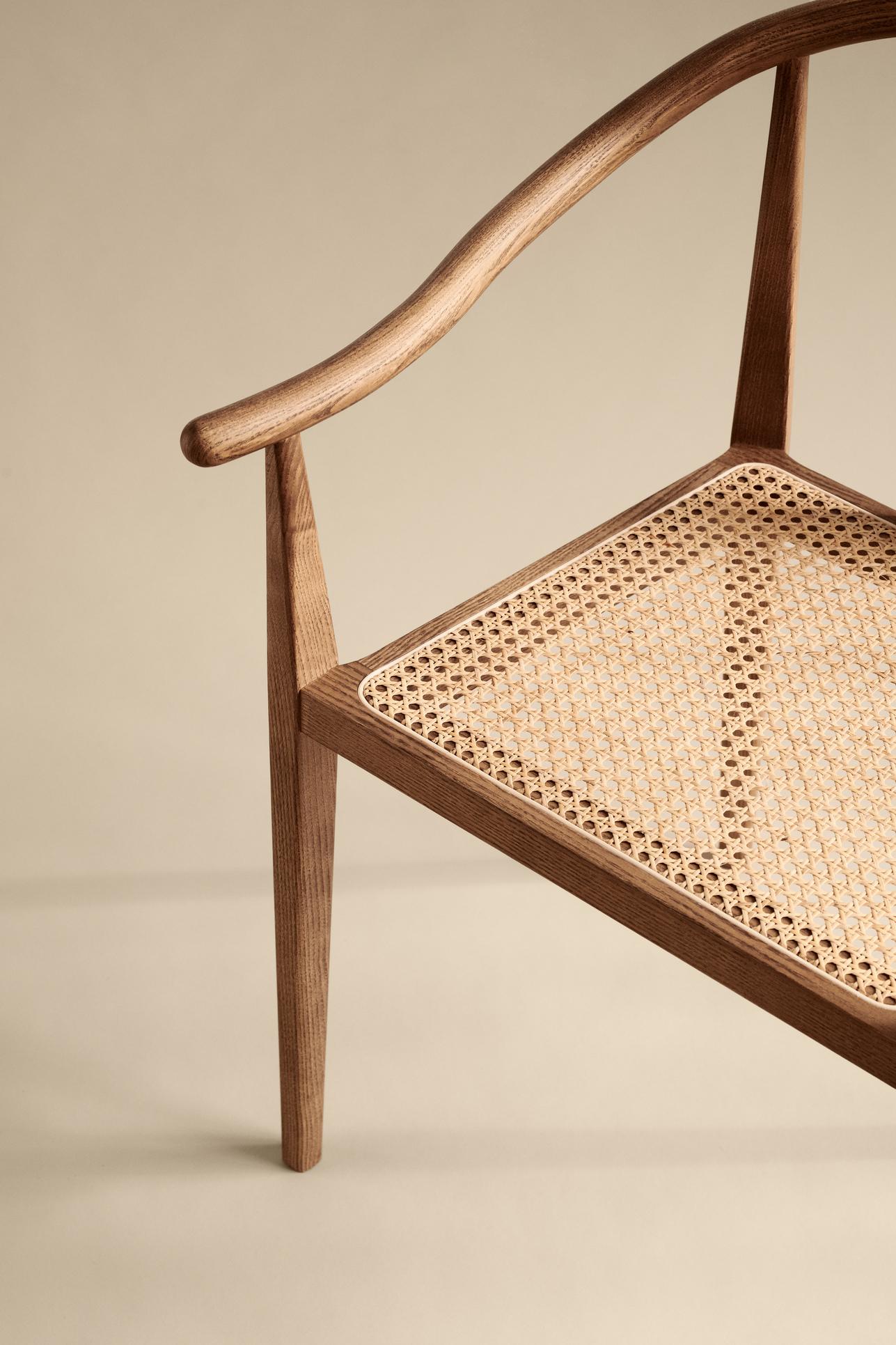 Contemporary 'Shanghai' Chair by Norr11, Light Smoked Oak, Natural Rattan For Sale