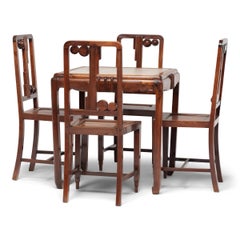 Shanghai-Deko-Teetisch mit Marmorplatte und vier Stühlen, ca. 1930er Jahre