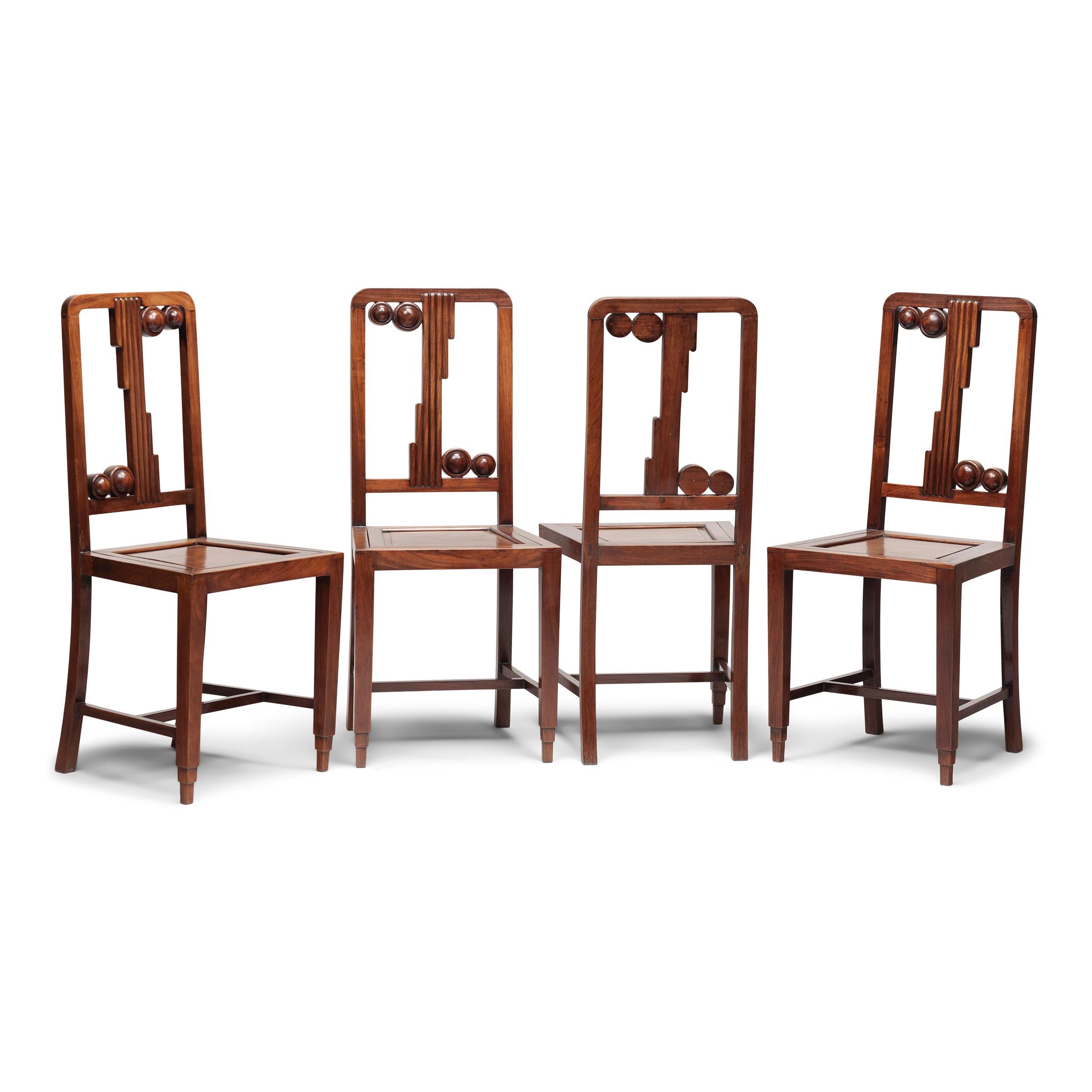 Art Deco Shanghai Deco Marble Top Tea Table with Four Chairs, c. 1930s