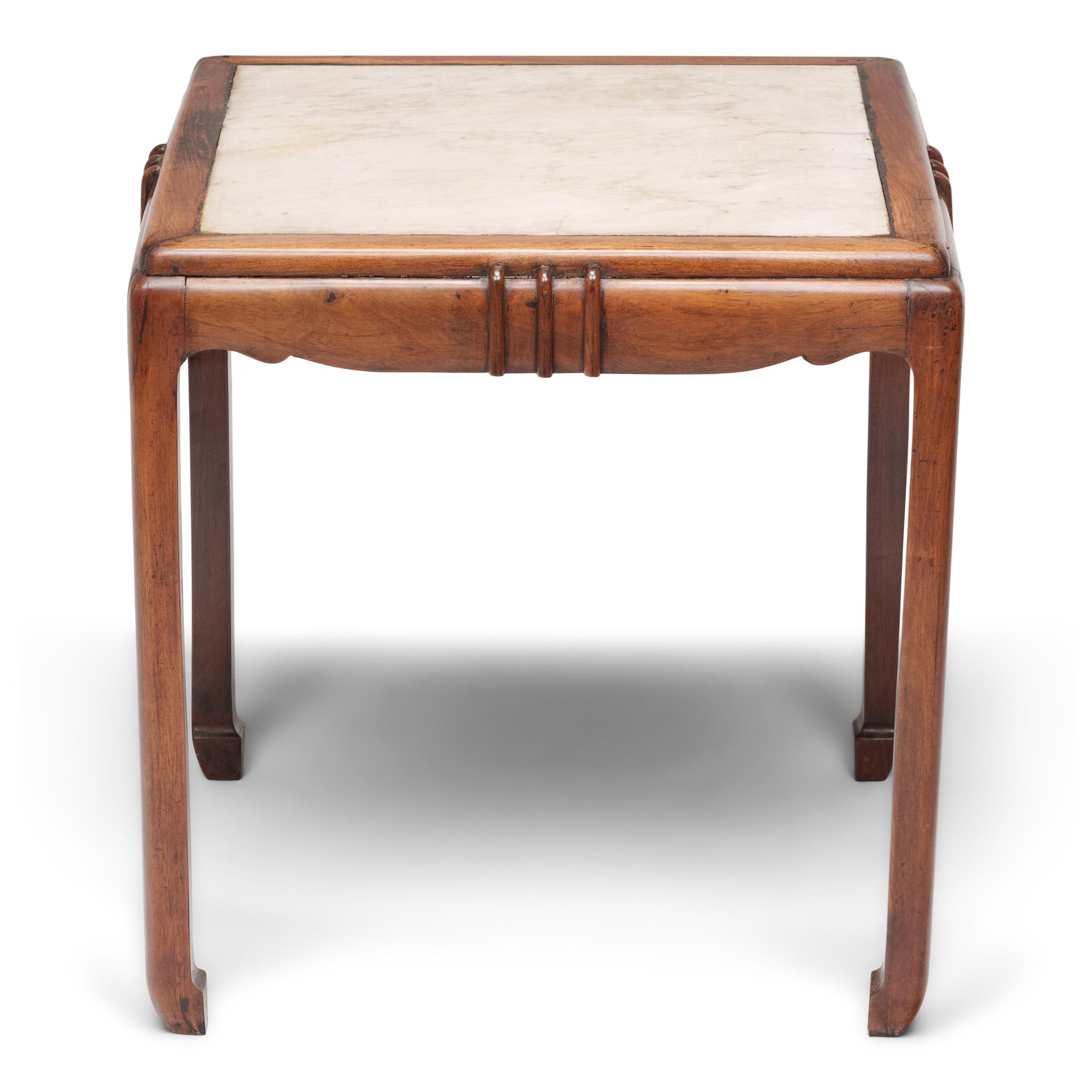 Chinese Shanghai Deco Marble Top Tea Table with Four Chairs, c. 1930s