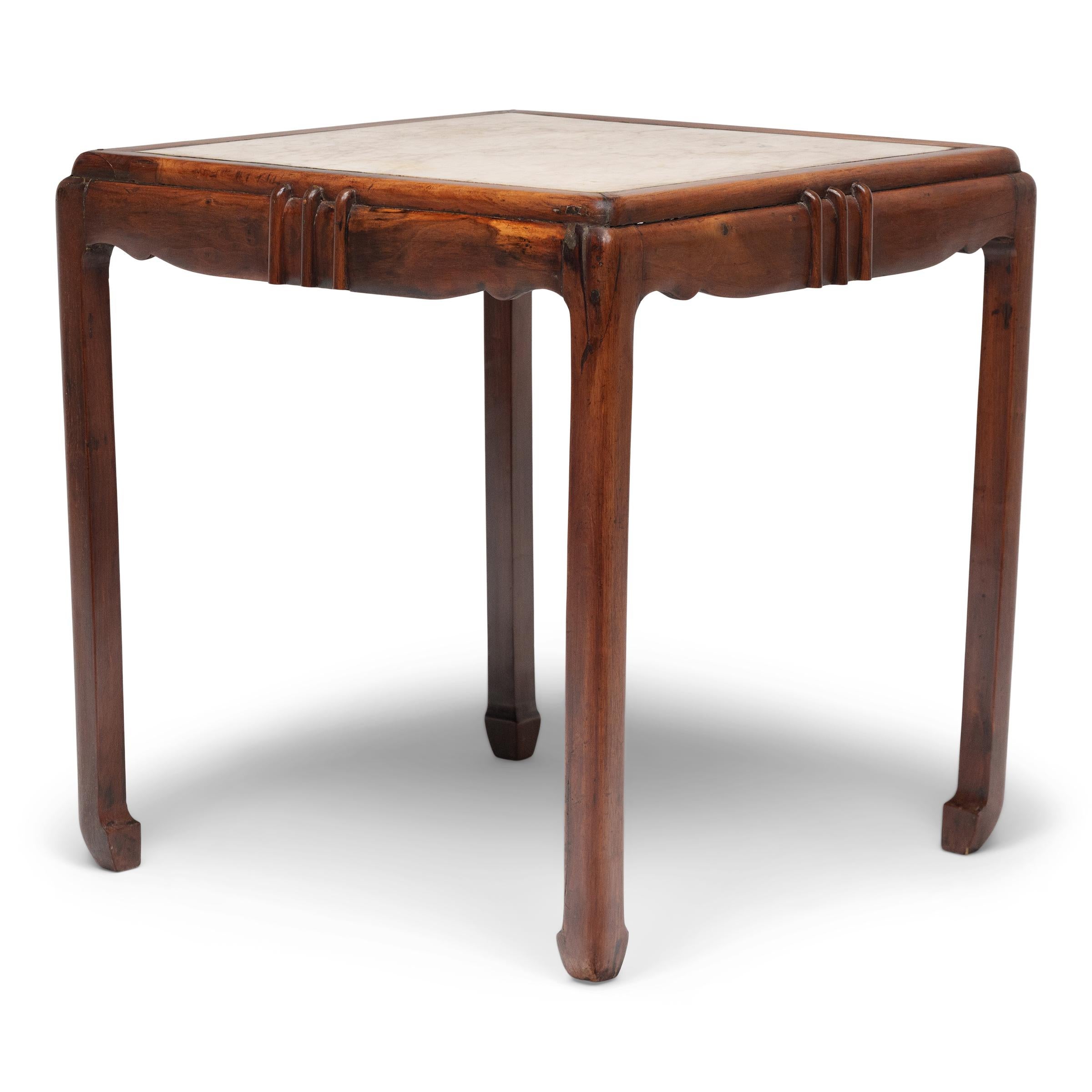 Shanghai Deco Marble Top Tea Table with Four Chairs, c. 1930s In Good Condition In Chicago, IL