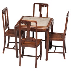 Shanghai Deco Marble Top Tea Table with Four Chairs, c. 1930s