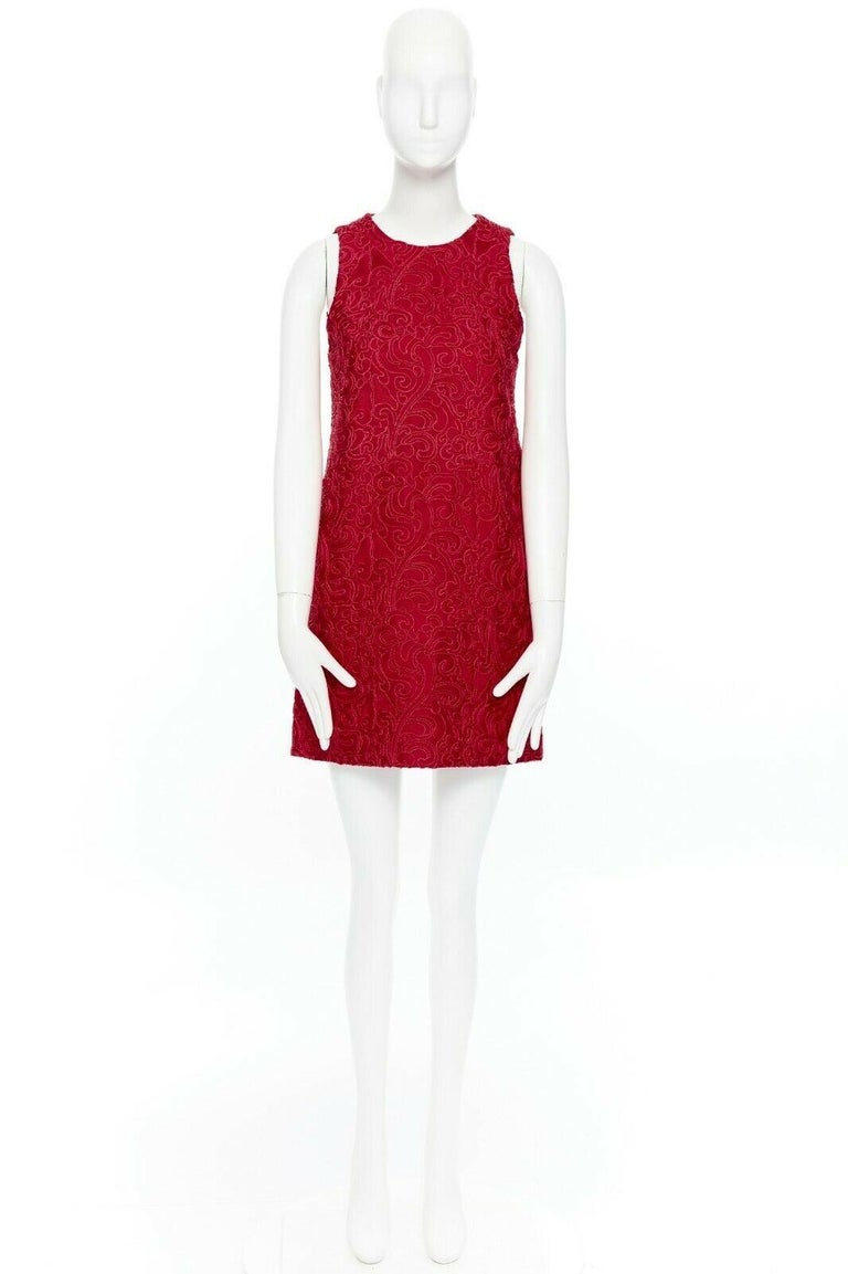 Red SHANGHAI TANG 100% Mulberry silk red oriental embroidery mini shift dress US2 S For Sale