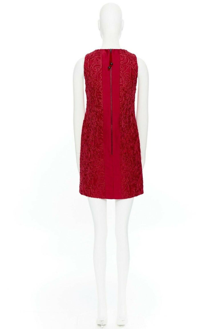 SHANGHAI TANG 100% Mulberry silk red oriental embroidery mini shift dress US2 S For Sale 1