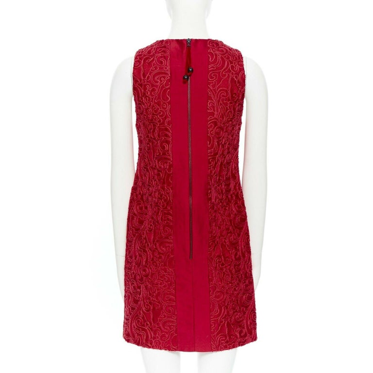 SHANGHAI TANG 100% Mulberry silk red oriental embroidery mini shift dress US2 S For Sale 2