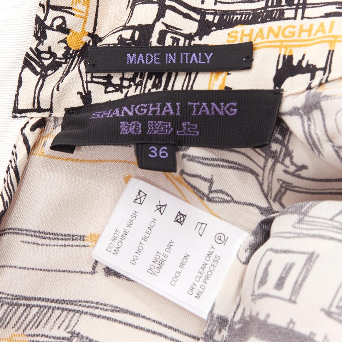 SHANGHAI TANG 100% silk beige village house print chinese collar blouse FR36 S 4
