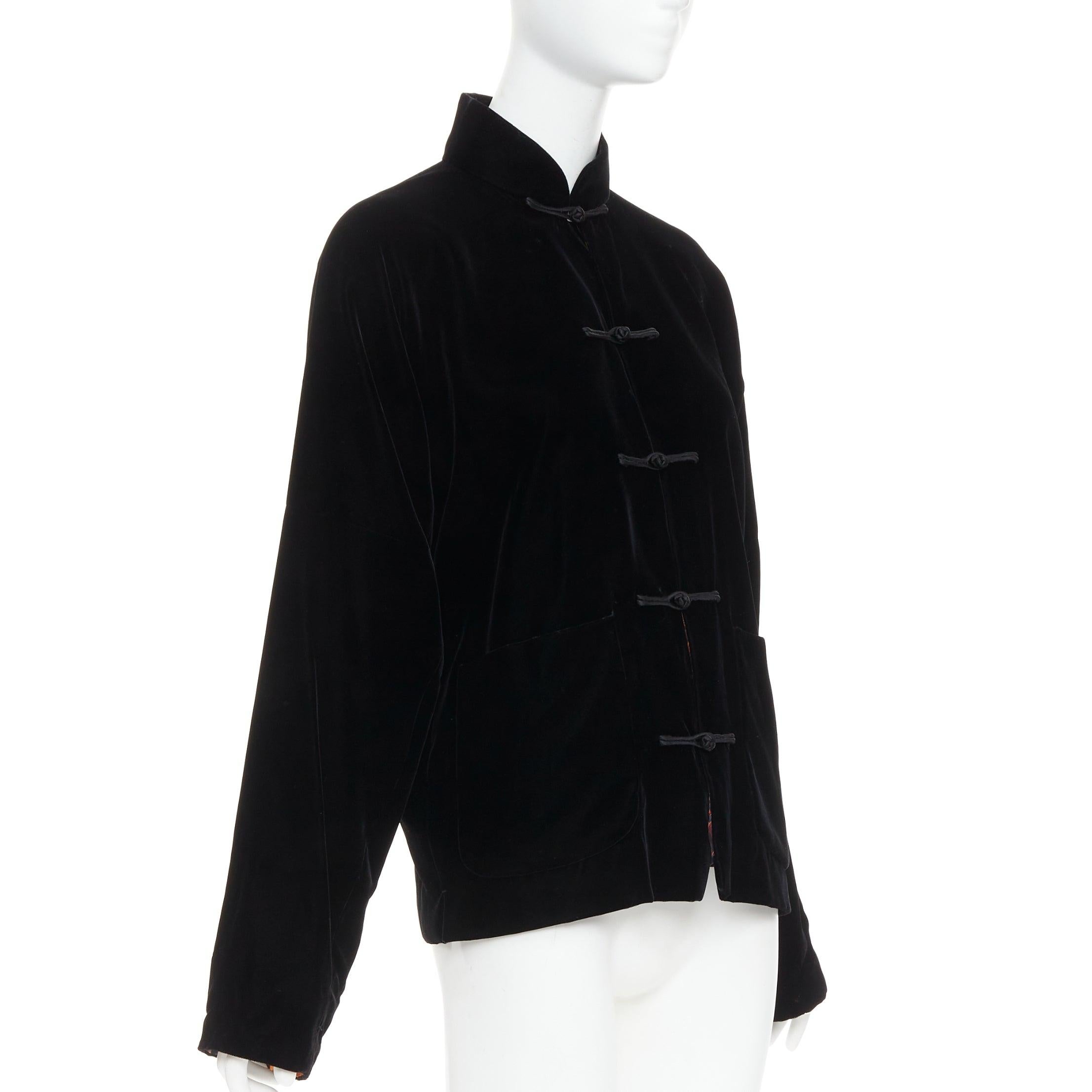 Black SHANGHAI TANG black velvet chinoiserie knot buttons qipao jacket S For Sale