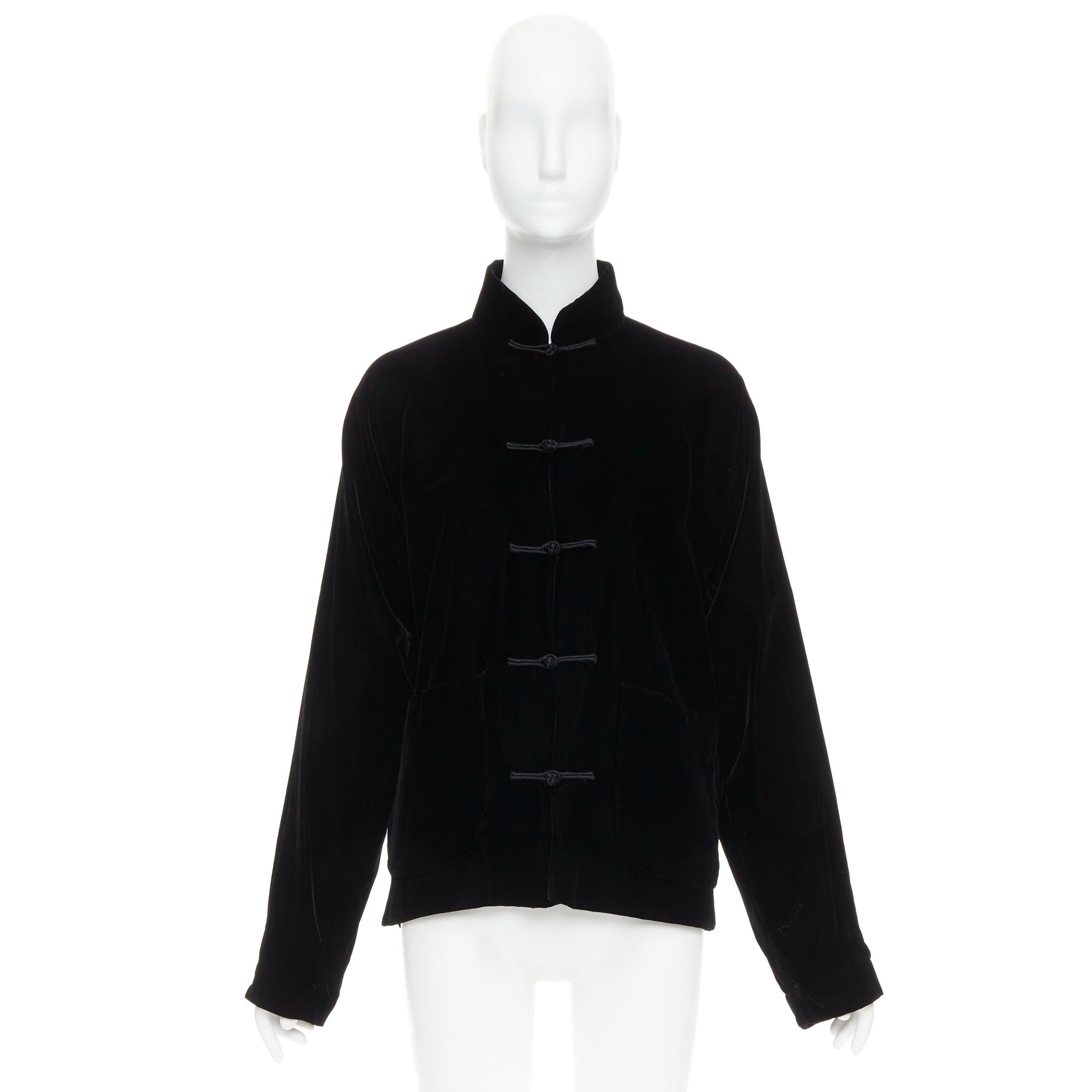 SHANGHAI TANG black velvet chinoiserie knot buttons qipao jacket S For Sale 4