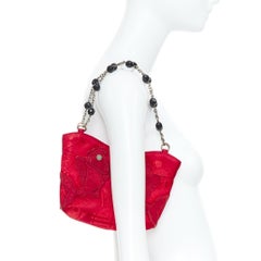 SHANGHAI TANG Double Fish koi lucky silk jacquard mini beaded chain handle bag
