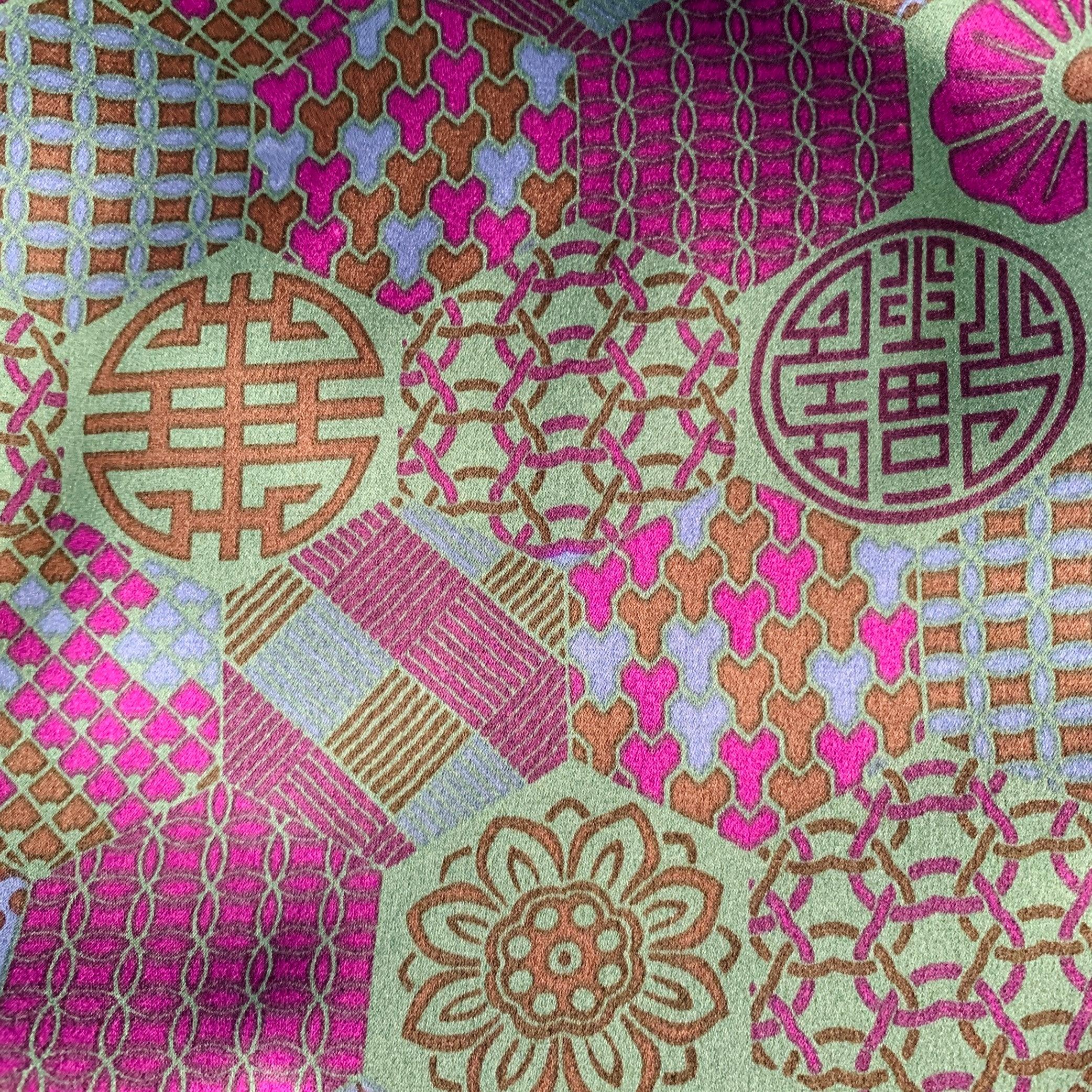 Black SHANGHAI TANG Green Purple Chinoiserie Silk Scarves For Sale