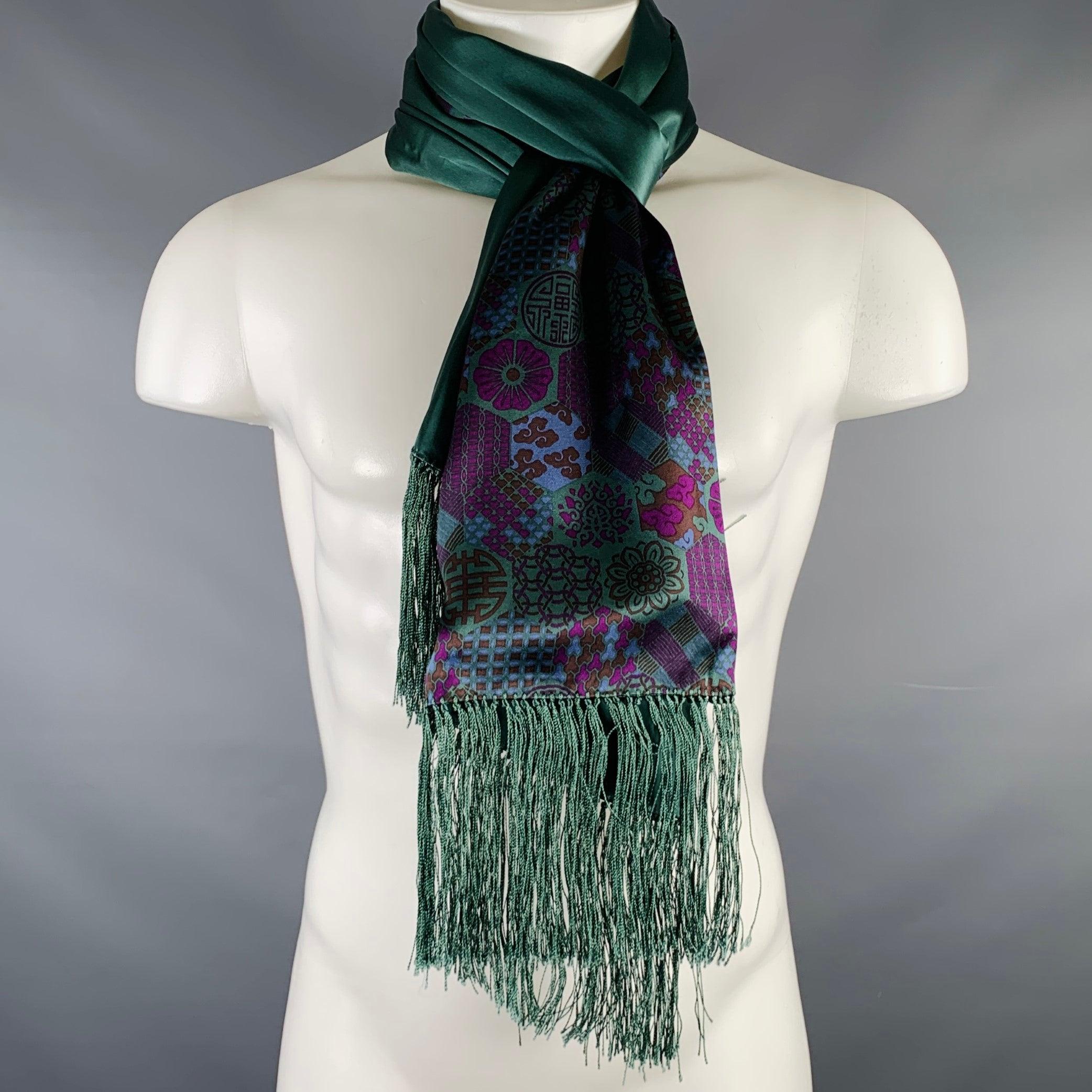 SHANGHAI TANG Green Purple Chinoiserie Silk Scarves For Sale 2