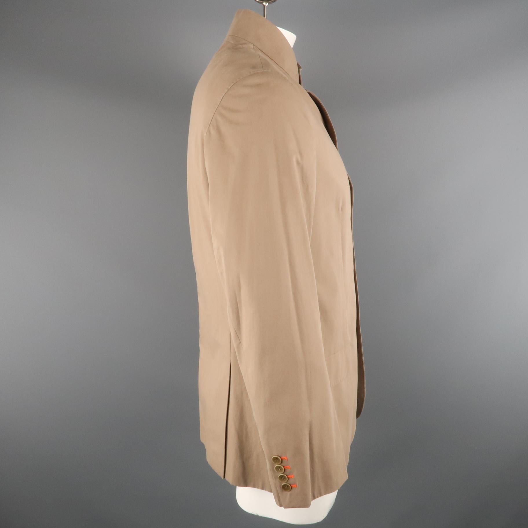 Brown SHANGHAI TANG L Khaki Solid Cotton Nehru Collar Jacket