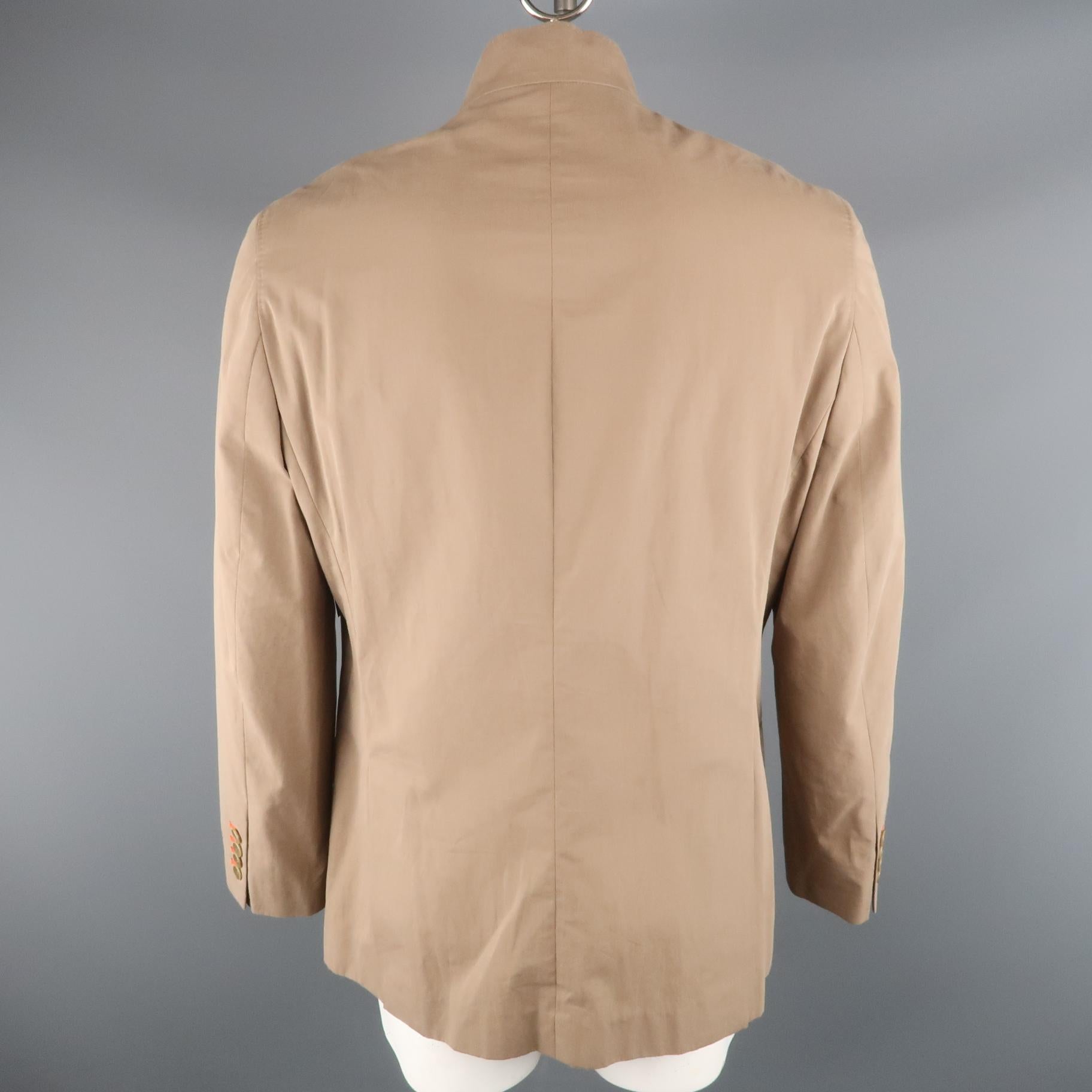SHANGHAI TANG L Khaki Solid Cotton Nehru Collar Jacket In Excellent Condition In San Francisco, CA