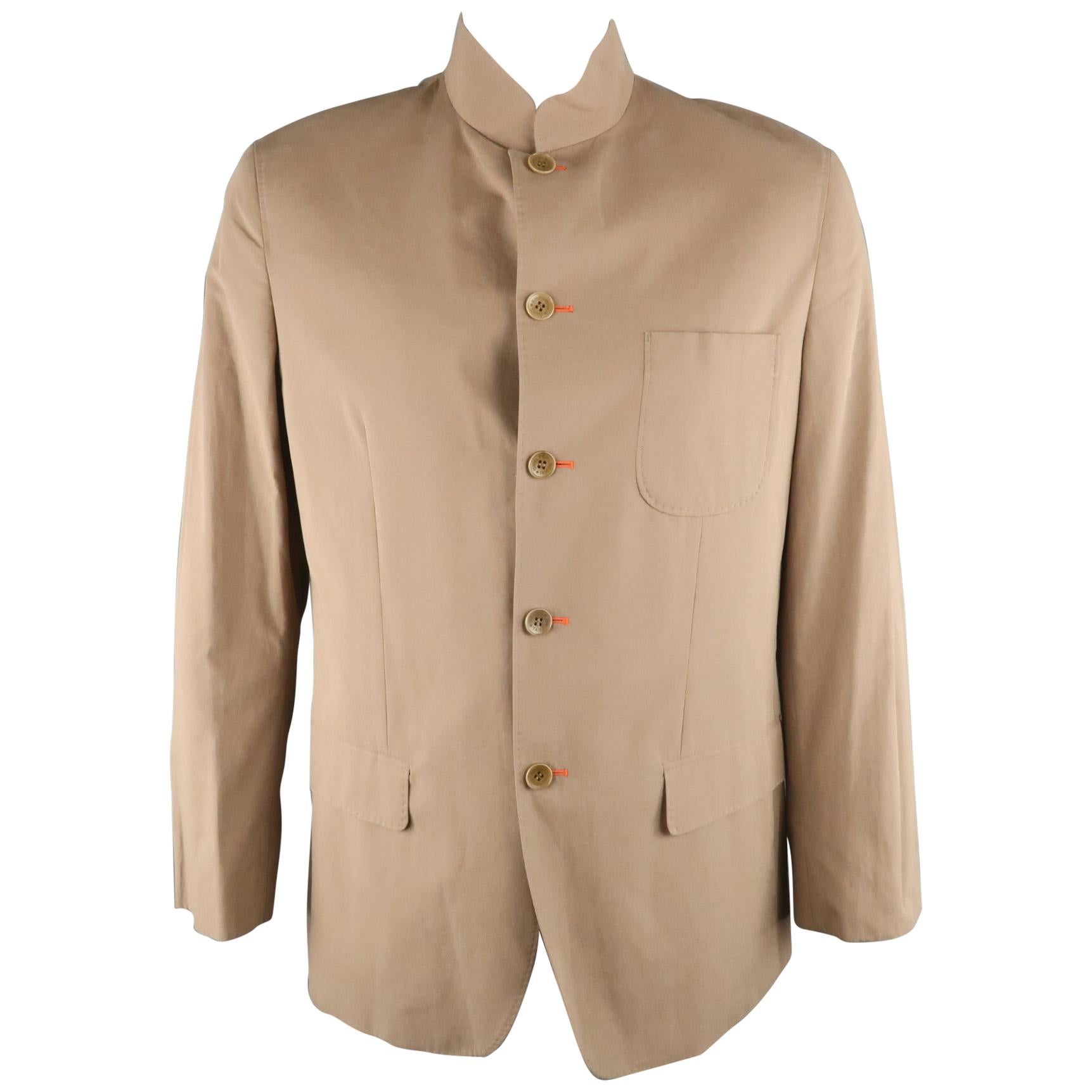 SHANGHAI TANG L Khaki Solid Cotton Nehru Collar Jacket
