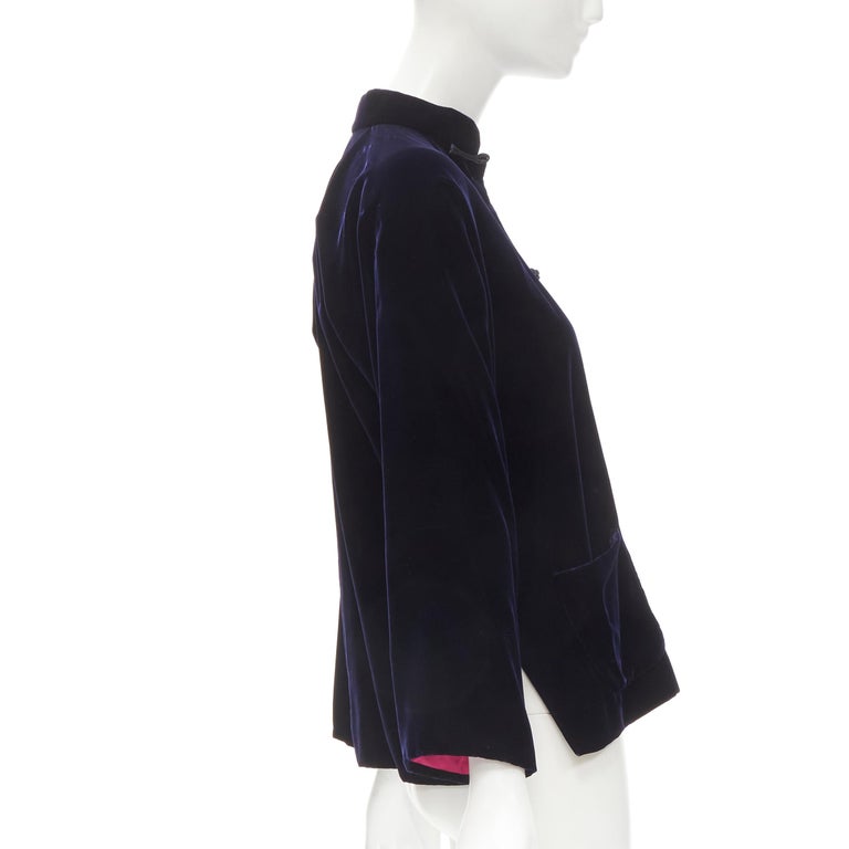 SHANGHAI TANG navy velvet pink lining Chinese Qipao jacket  UK10 M For Sale 1