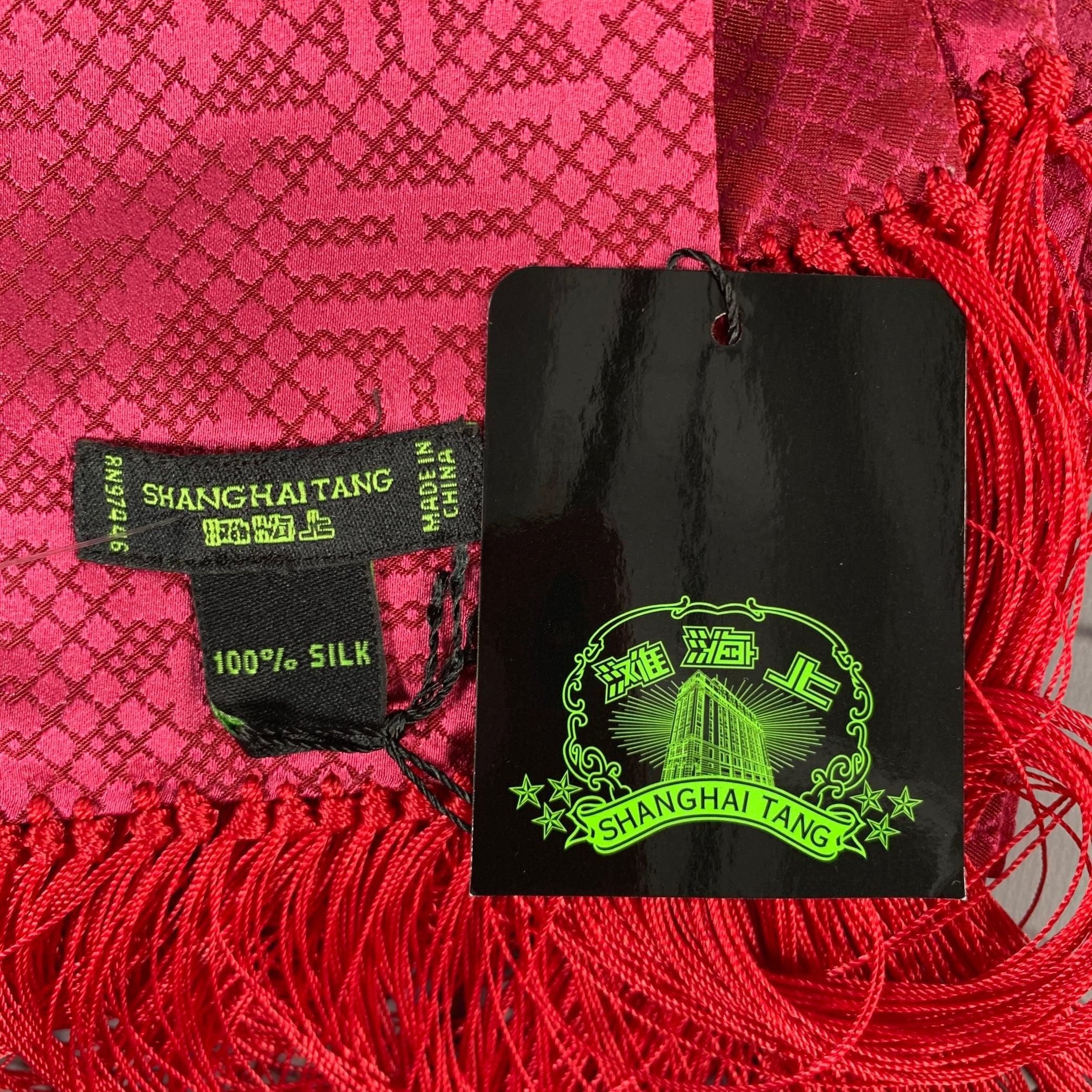 SHANGHAI TANG Pink Red Jacquard Silk Scarves For Sale 1