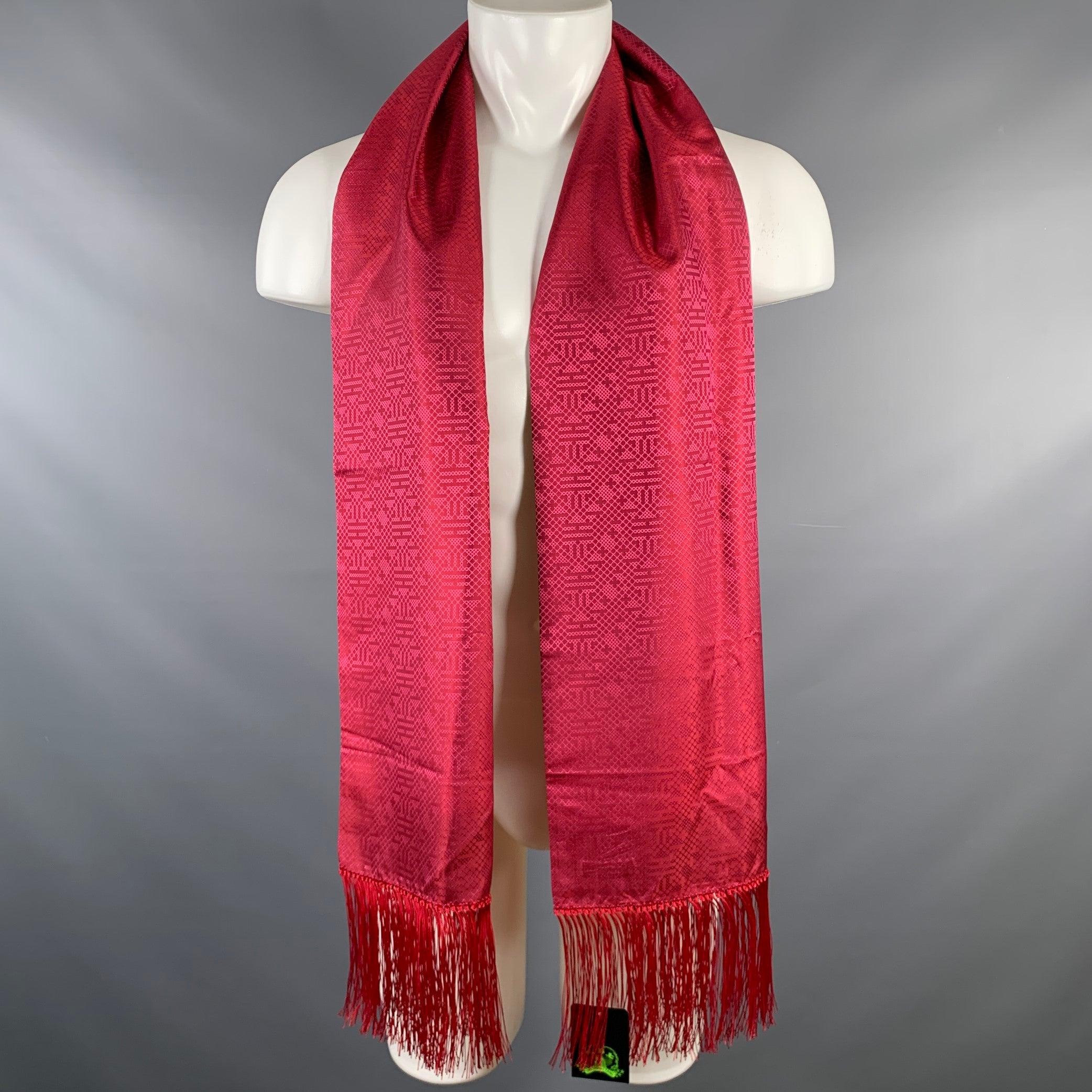 SHANGHAI TANG Pink Red Jacquard Silk Scarves For Sale 2
