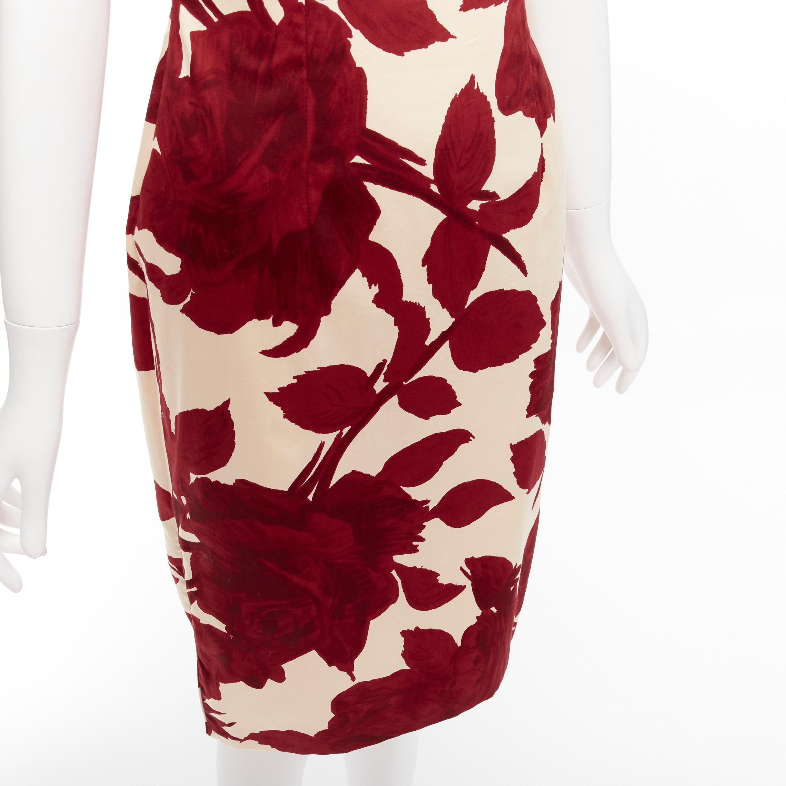 SHANGHAI TANG red beige rose floral print silk lined qipao dress UK6 XS 3
