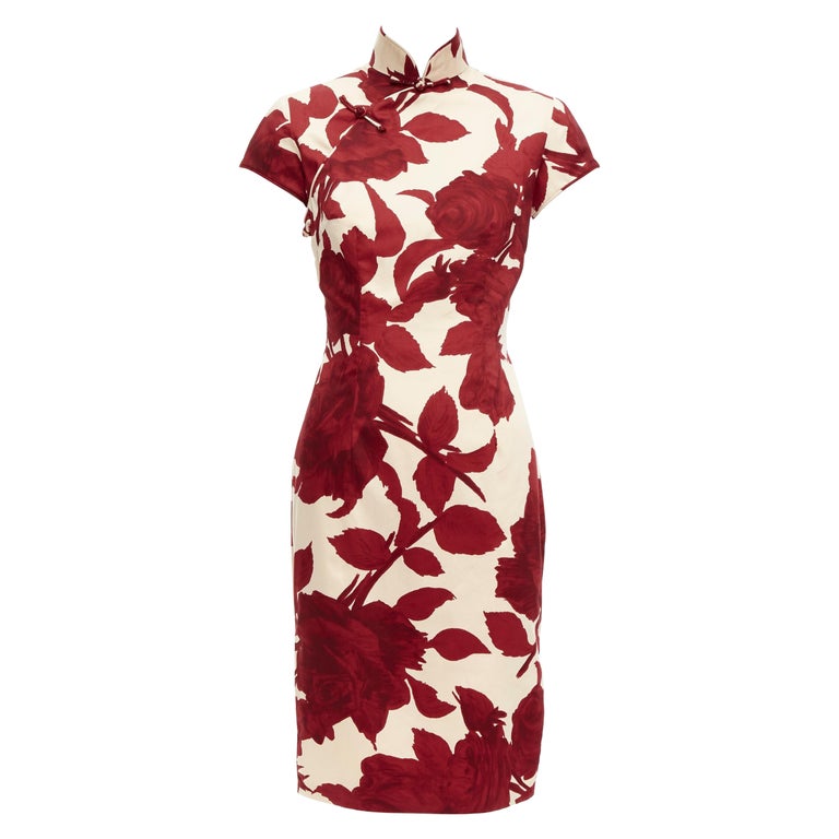SHANGHAI TANG red beige rose floral print silk lined qipao dress UK6 XS at 1stDibs SHANGHAI TANG red beige rose floral print silk lined qipao dress UK6 XS at 1stDibs