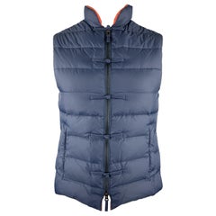 SHANGHAI TANG Size 38 Navy Quilted Nylon Full Zip Frog Buttons Vest