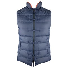 SHANGHAI TANG Size 38 Navy Quilted Nylon Full Zip Frog Buttons Vest