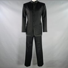 SHANGHAI TANG Size 40 Black Wool Mandarin Collar Suit