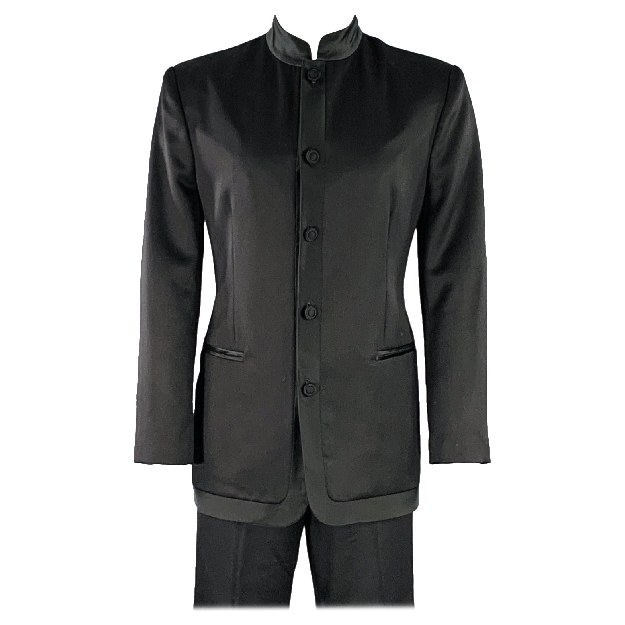 SHANGHAI TANG Talla 40 Traje negro de lana con cuello mandarín