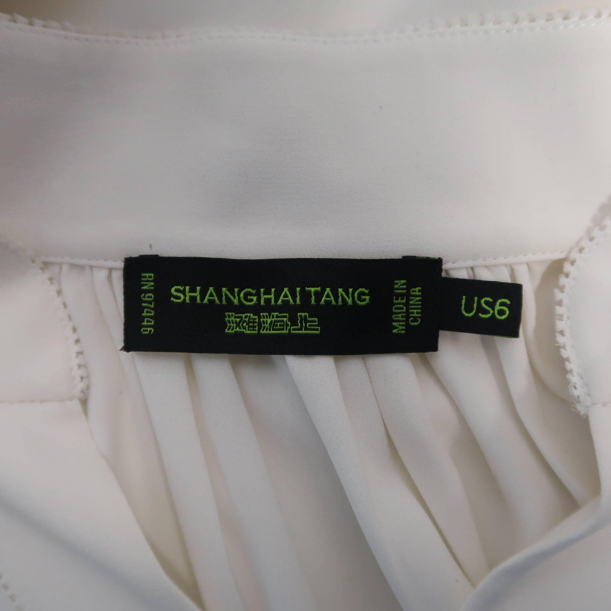 SHANGHAI TANG Size 6 Cream Silk Mandarin Collar Tunic Blouse 3