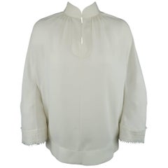SHANGHAI TANG Size 6 Cream Silk Mandarin Collar Tunic Blouse