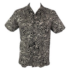 SHANGHAI TANG Talla M Negro Blanco Abstracto Seda Campo Camisa Manga Corta