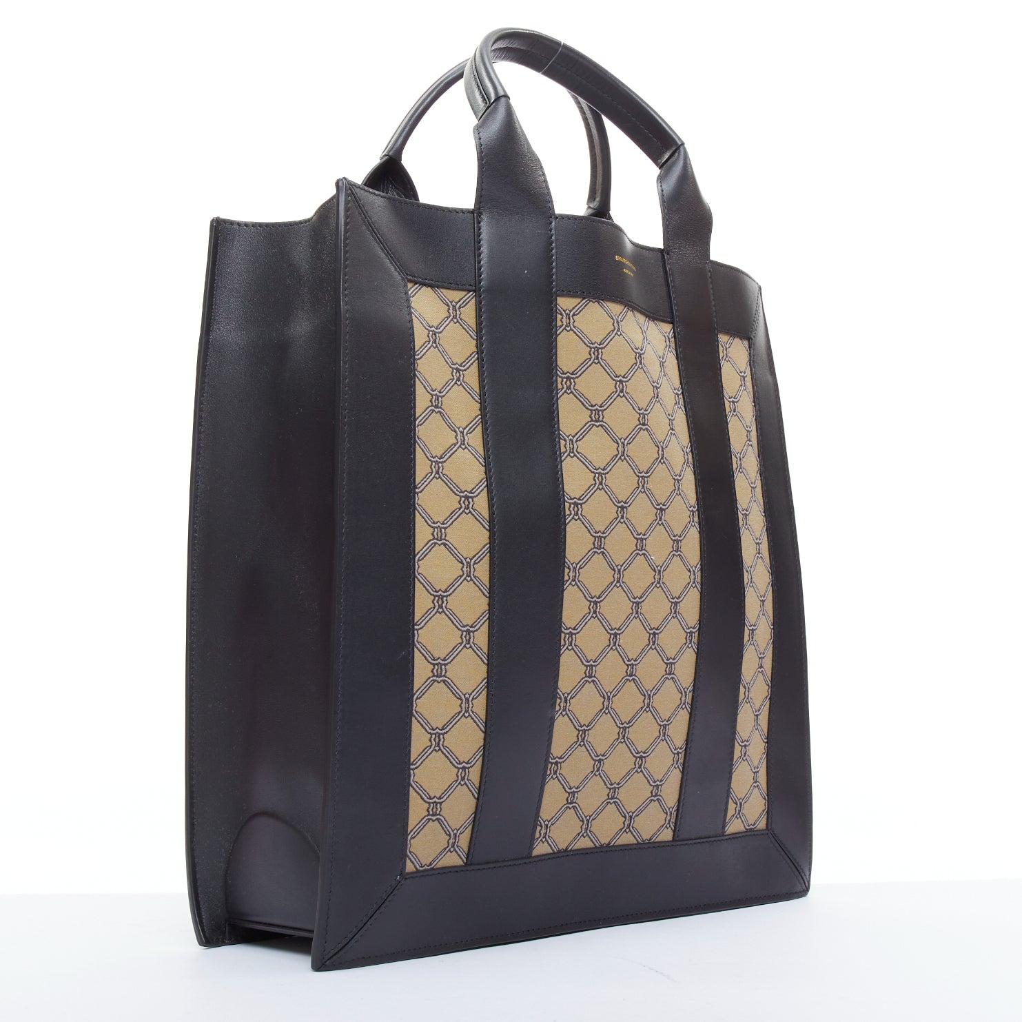 Black SHANGHAI TANG Yuni Ahn 2022 North South brown lattice weave tote bag