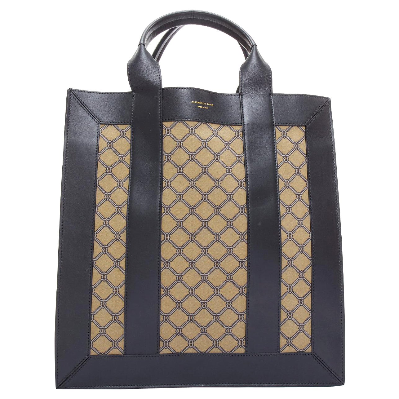 SHANGHAI TANG Yuni Ahn 2022 North South brown lattice weave tote bag