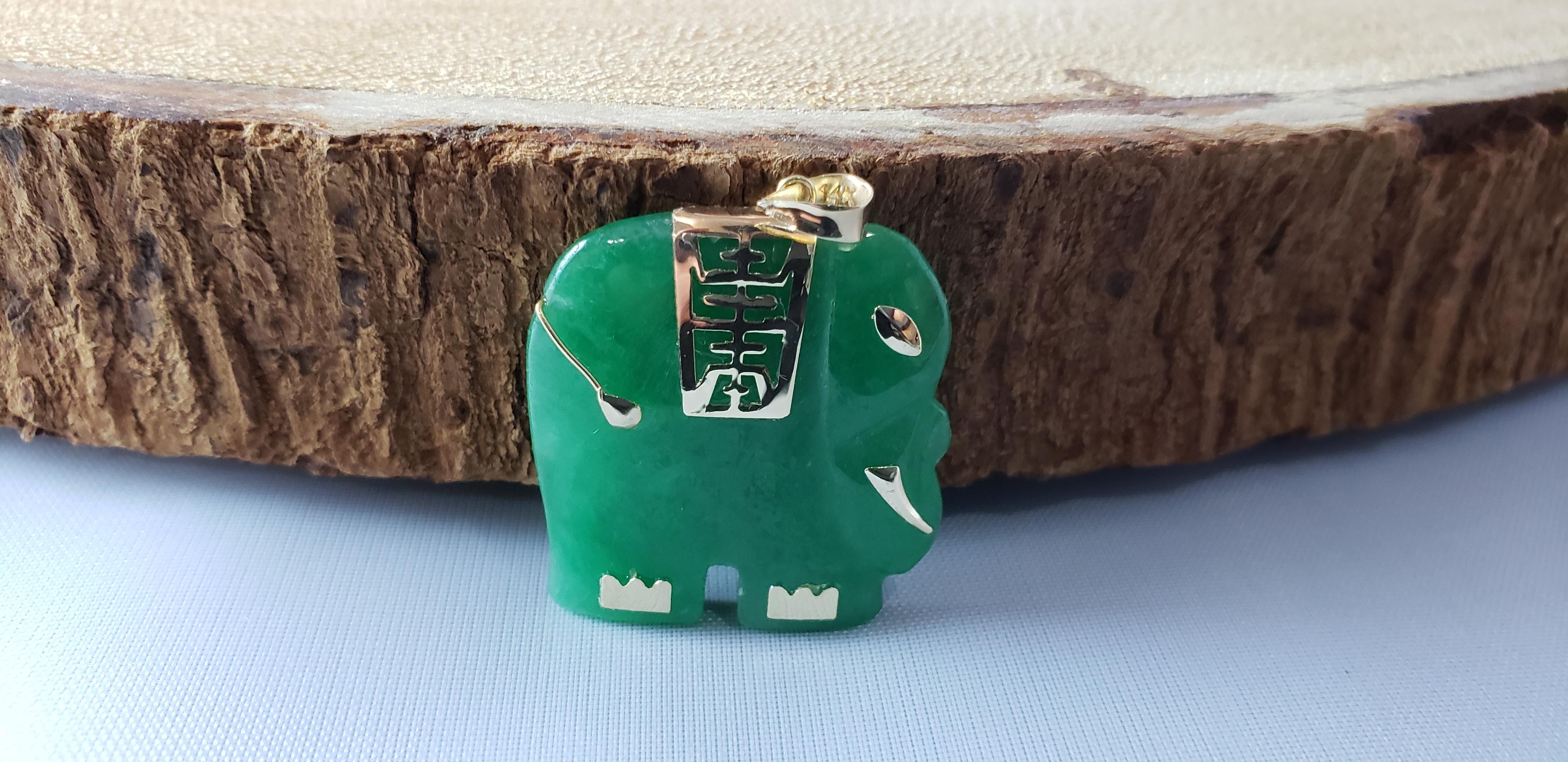 Our Signature design; created by our team in 1994. The balance of Green Jade and Gold juxtaposes yet complements, displaying a radiance like none other. 

A Symbol of authority, royalty and elegance, Elephants signify joy and prosperity. 

Made out