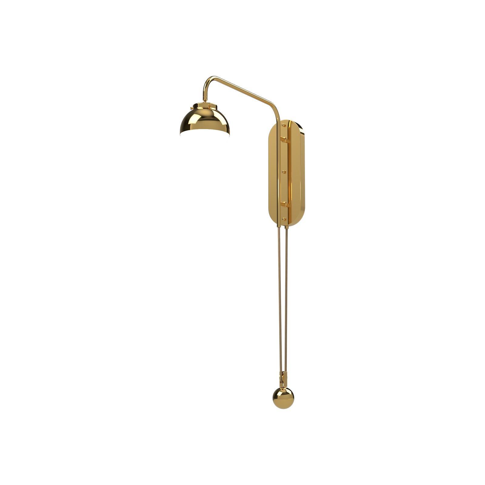 Elegant wall-lamp with a pulley made in brass, with a glass-shade
Most components according to the UL regulations, with an additional charge we will UL-list and label our fixtures.
