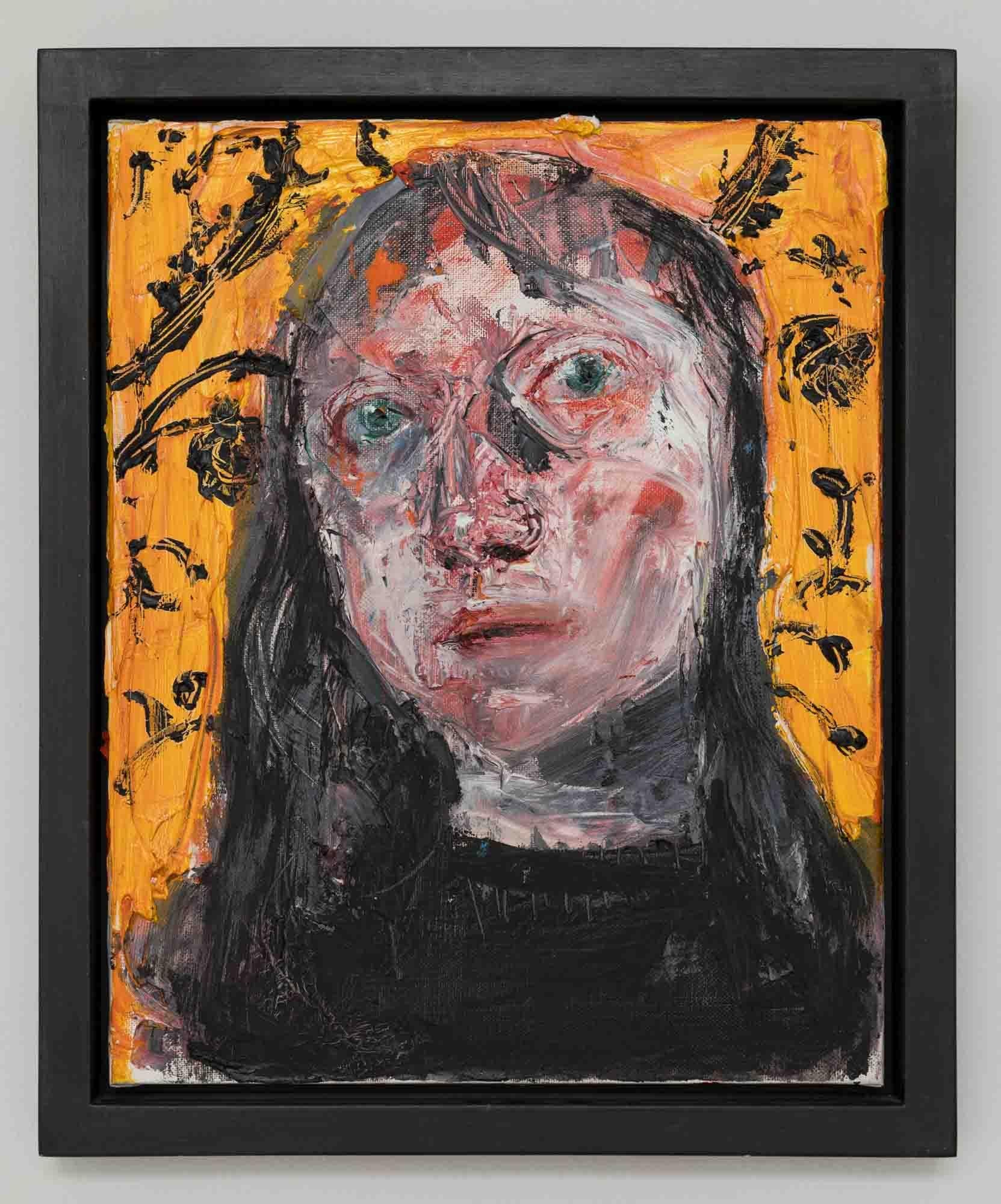 Portrait Painting Shani Rhys James - Flocage jaune indien, dessus noir