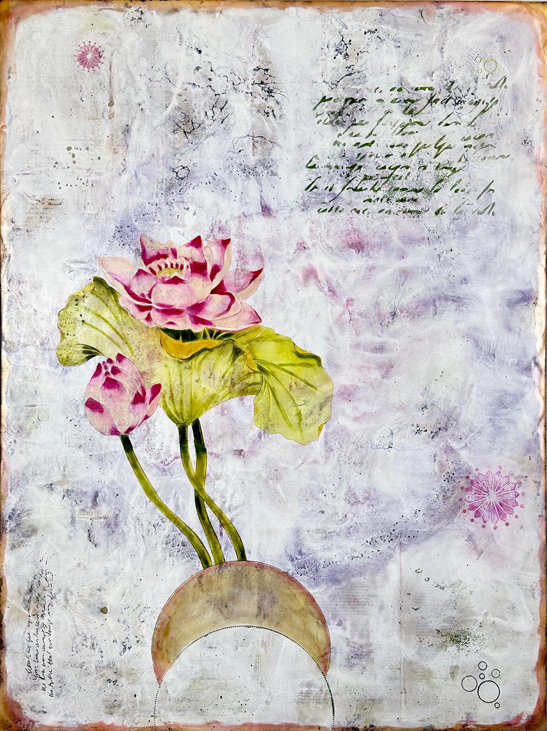 Luna de loto, Pintura original - Mixed Media Art de Shannon Amidon