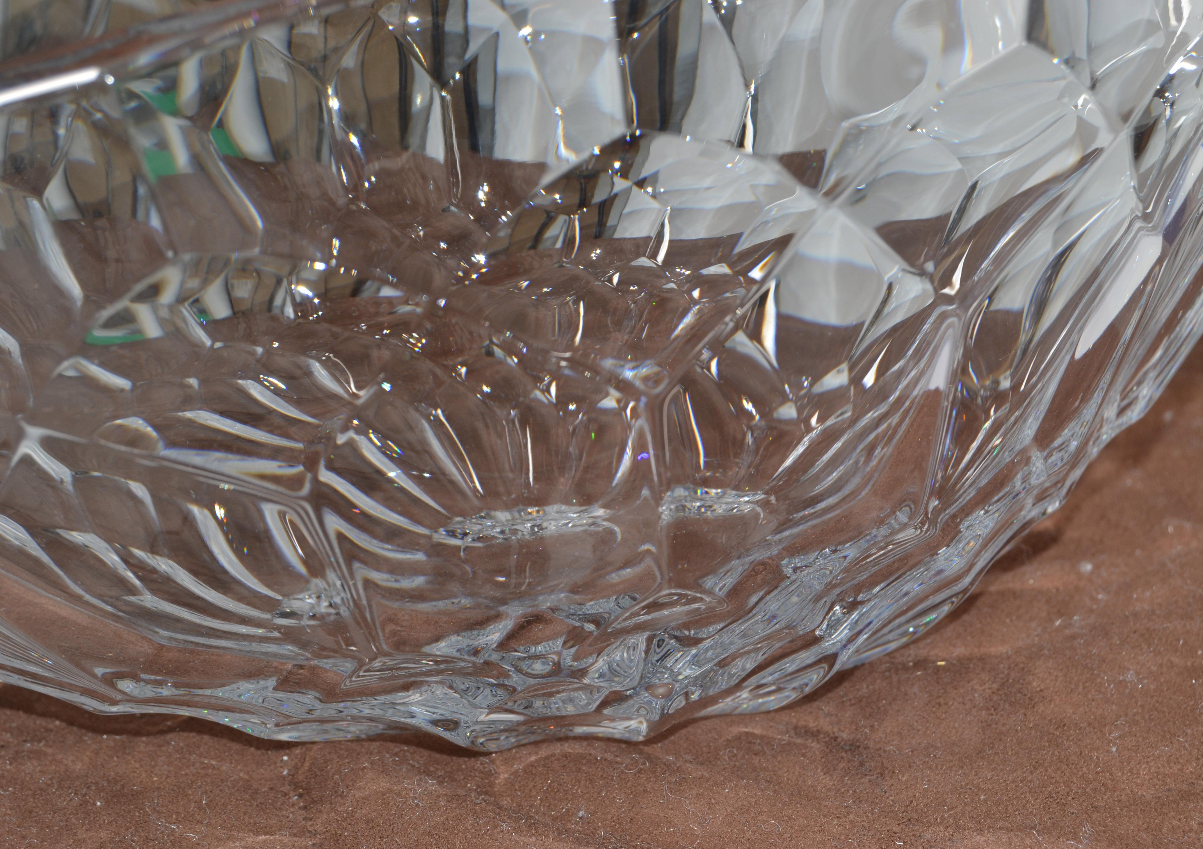 Shannon Clear Czech Bohemian Vintage Faceted Lead Crystal Bowl Centerpiece 1970 For Sale 2