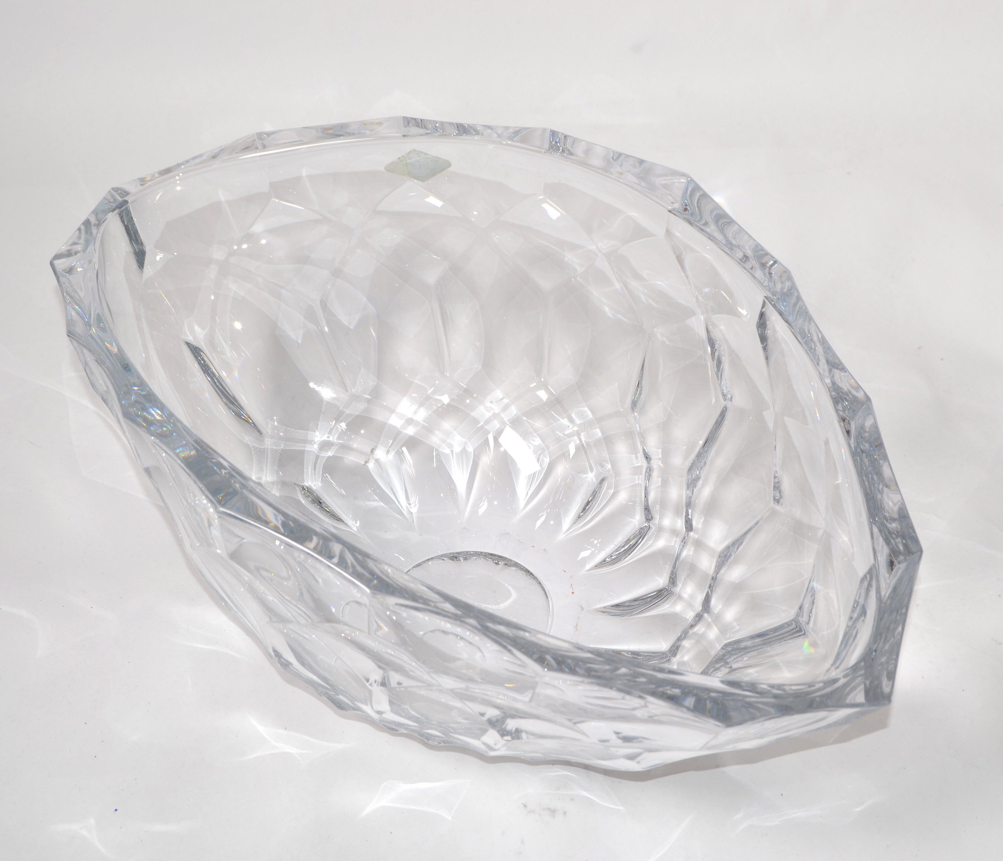 Mid-Century Modern Shannon Clear Czech Bohemian Vintage Faceted Lead Crystal Bowl Centerpiece 1970 For Sale
