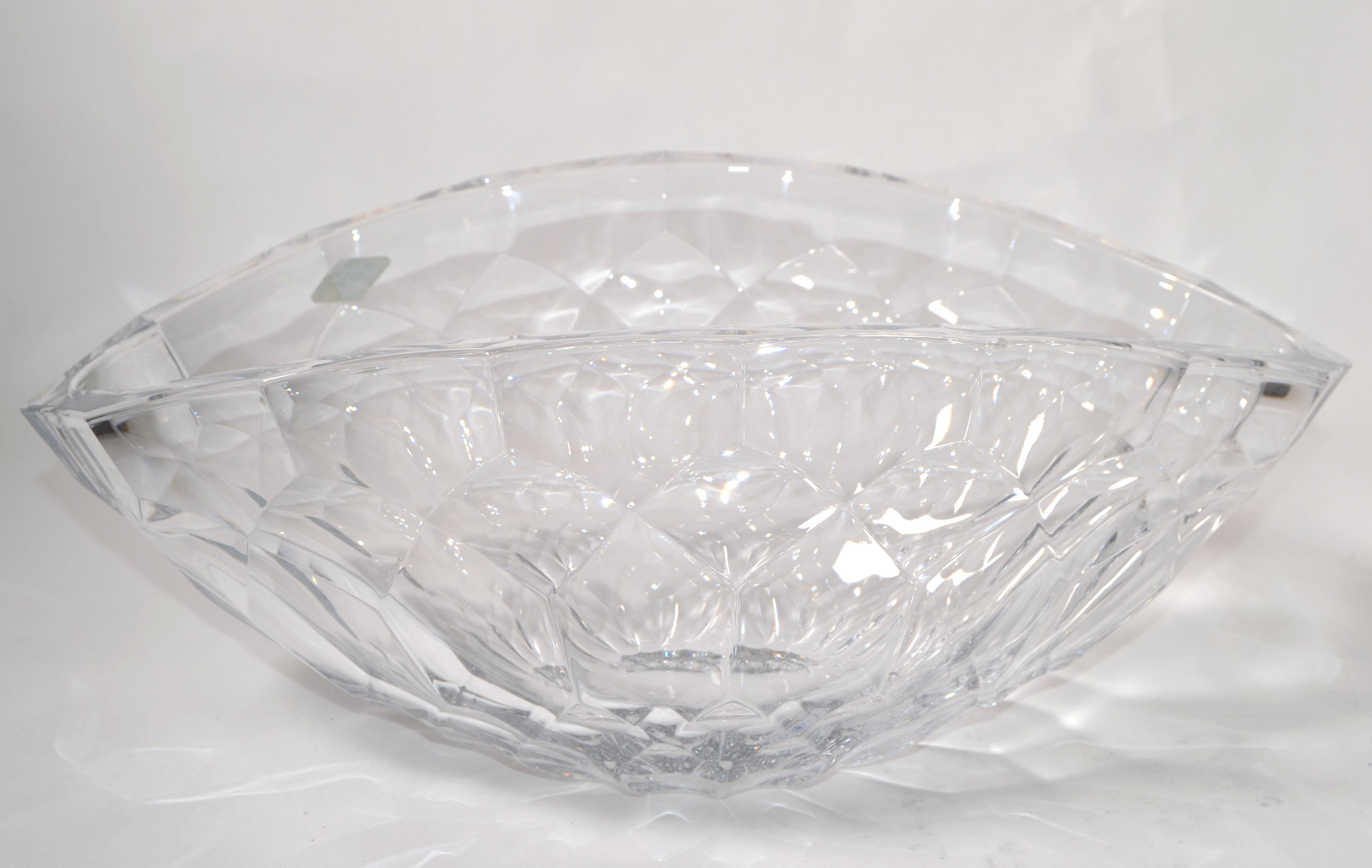Hand-Crafted Shannon Clear Czech Bohemian Vintage Faceted Lead Crystal Bowl Centerpiece 1970 For Sale