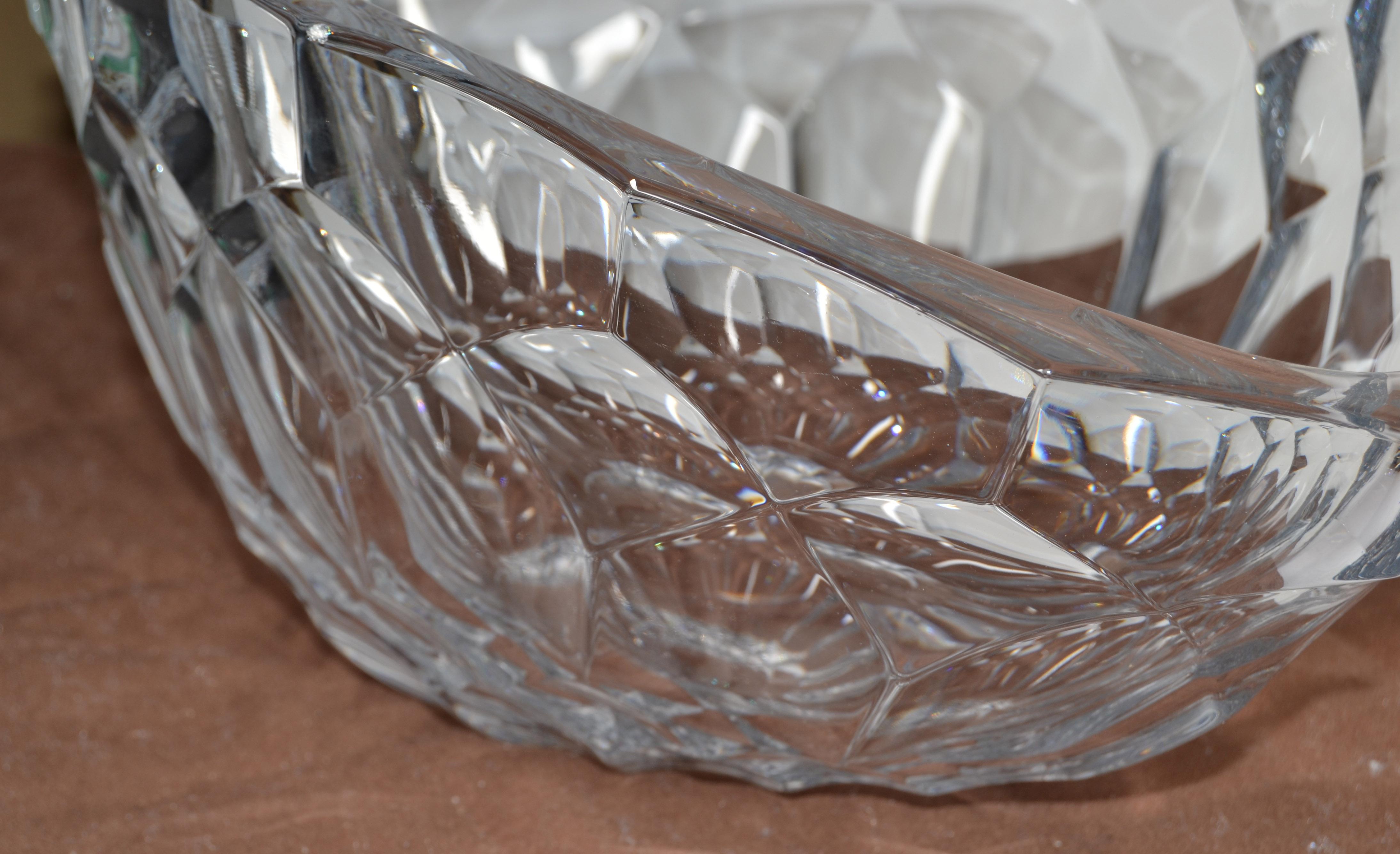 20th Century Shannon Clear Czech Bohemian Vintage Faceted Lead Crystal Bowl Centerpiece 1970 For Sale