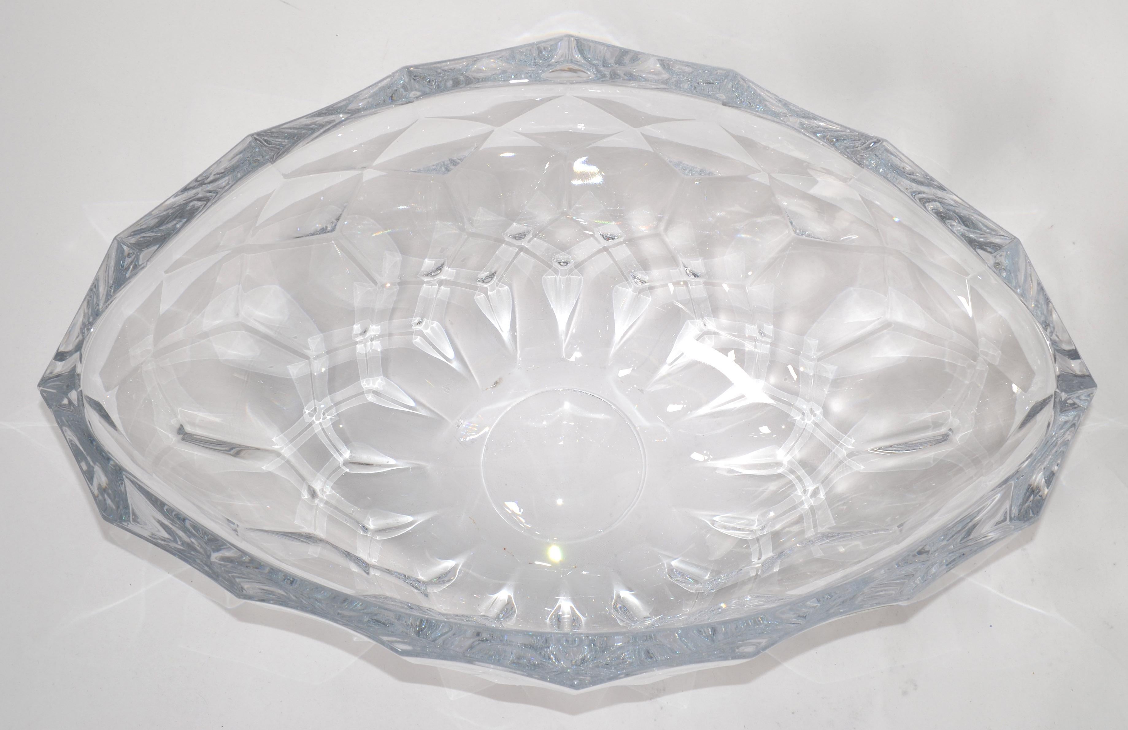 Shannon Clear Czech Bohemian Vintage Faceted Lead Crystal Bowl Centerpiece 1970 For Sale 1