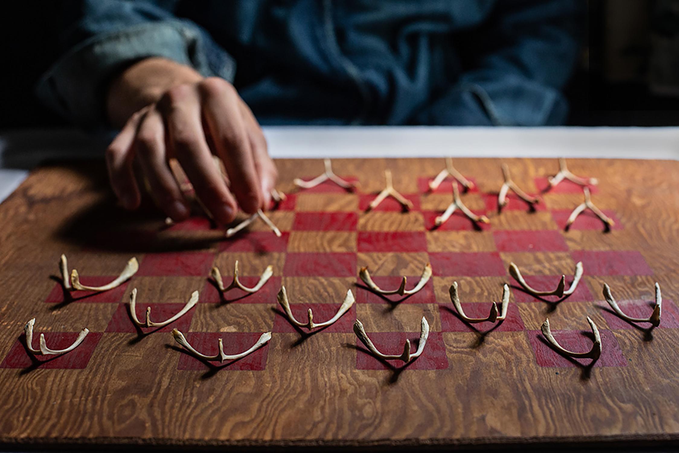 Shannon Davis Still-Life Photograph - "Played" - Southern, game, staged photography, luck, wish, red, checkers